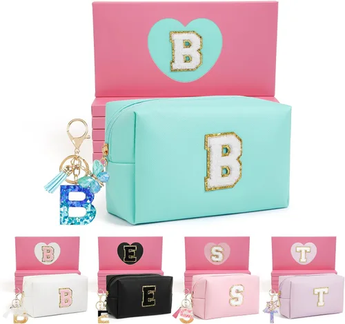 Miniatura 61 de AIBFRID 2 piezas de bolsas de maquillaje iniciales para mujeres, regalos de cumpleaños para niñas de 4 5 6 7 8 9 10 11 12 años, bolsas de cosméticos