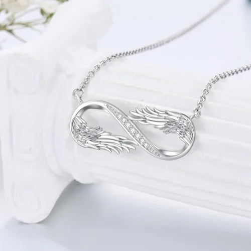 Miniatura 3 de Collar de infinito de diamantes de plata de ley 925 cultivado en laboratorio con diamantes de color D, alas de ángel, colgante infinito, joyería
