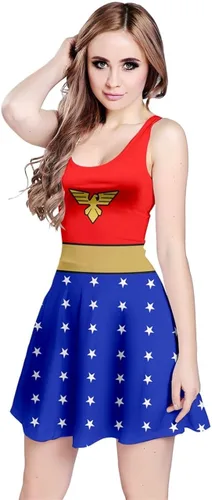 Vestido de sol para mujer American Patriot Super Cosplay Print Vestido sin mangas - XL, Rojo y azul