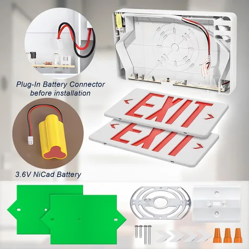 Miniatura 3 de Señal de salida con luz de emergencia, luz LED de salida con batería de respaldo, letra roja de doble cara, luz comercial de salida de emergencia