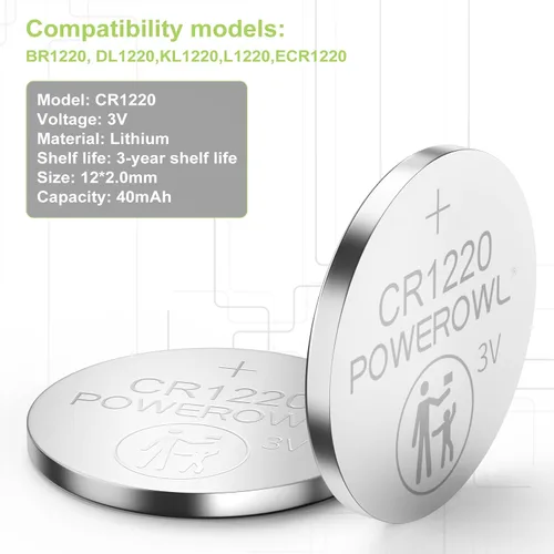 Miniatura 7 de PowerOWL CR1220 - Batería de litio de 3 V (15 unidades)
