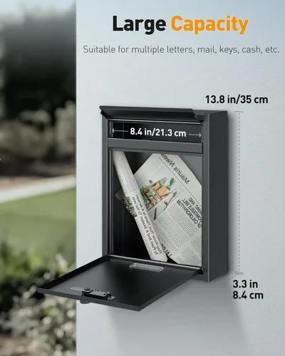 Miniatura 6 de Uniclife Buzón de Montaje en Pared para Exterior, Buzón Grande con Cerradura de Combinación, Buzón de Seguridad para Casa, Caja Segura para Depósito