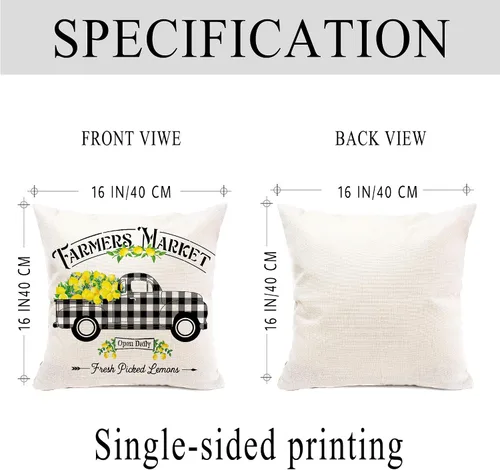 Miniatura 2 de Hexagram Lemon Farmhouse - Juego de 4 fundas de almohada de 16 x 16 pulgadas, fundas decorativas de verano a cuadros de búfalo, fundas de cojín