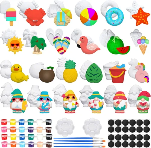 Simgoing Juego de 24 juegos de pintura de cerámica para bricolaje, listo para pintar, cerámica, pintura, manualidades, artes y manualidades, juego