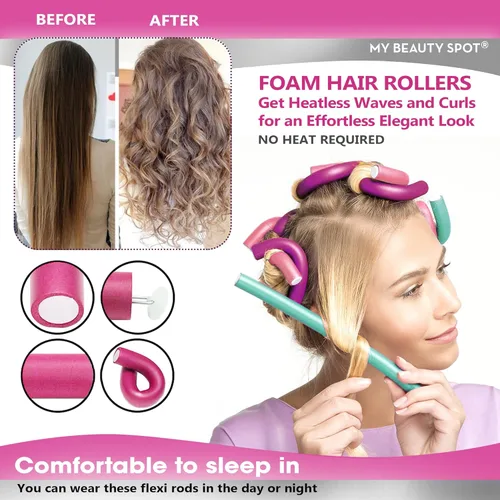 Miniatura 4 de My Beauty Spot Flexi Rods - Rodillos de espuma de 1 pulgada de diámetro, calidad profesional de salón, 10 rodillos de goma para cabello largo, Azul