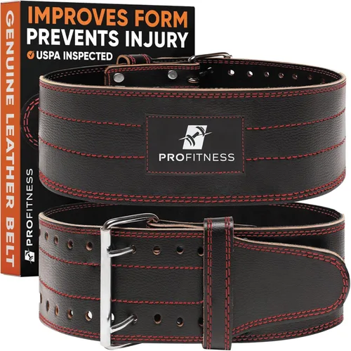 ProFitness - Cinturón de levantamiento de pesas (13 mm de espesor) - Cinturón de peso de cuero para hombres y mujeres - Cinturón de apoyo para la