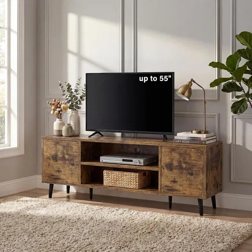 Miniatura 24 de YESHOMY Soporte de TV moderno Mid-Century para televisores de 43 a 55 pulgadas, centro de entretenimiento de 50 pulgadas con almacenamiento, consola