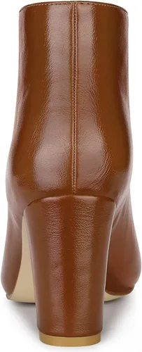 Miniatura 4 de Allegra K Botines de tacón grueso con cremallera frontal y puntera puntiaguda para mujer