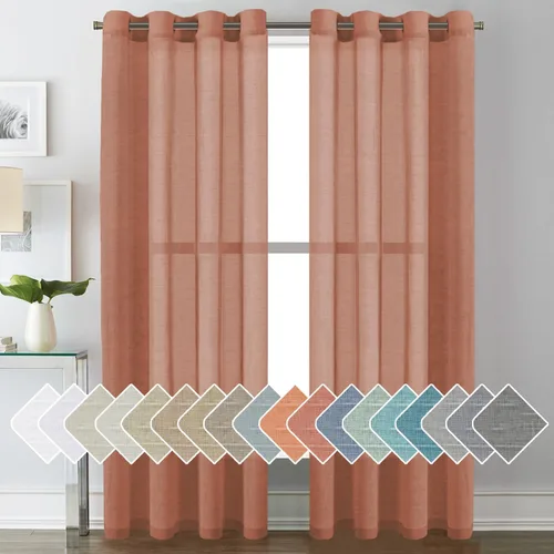 Miniatura 24 de H.VERSAILTEX Cortinas de 96 pulgadas de largo, cortinas de lino/cortinas transparentes de mezcla de lino natural/paneles/cortinas para sala