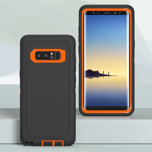 Miniatura 2 de Funda WOGROO para Galaxy Note 8, funda protectora resistente a caídas y golpes de grado pesado y resistente para Samsung Galaxy Note 8, Negro+Naranja