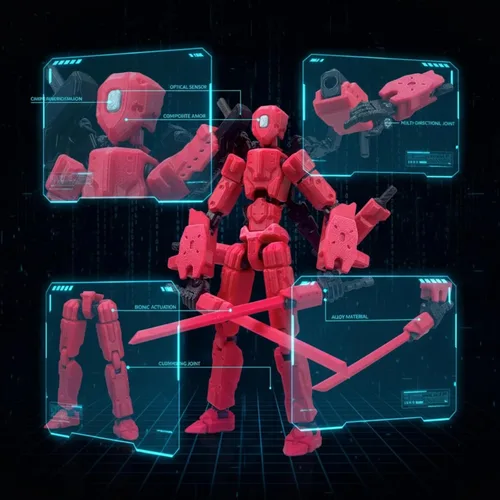 Miniatura 8 de Figura de acción T13 con cañón láser, robot Titan 13 rojo impreso en 3D articulado articulado articulado coleccionable, montaje coleccionable