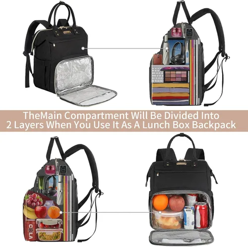 Miniatura 3 de Mochila Bolsa de Almuerzo, Mochila Refrigeradora Aislada Caja de Almuerzo Mochila para Laptop con Puerto USB para Mujeres y Hombres, Negro, Mochilas