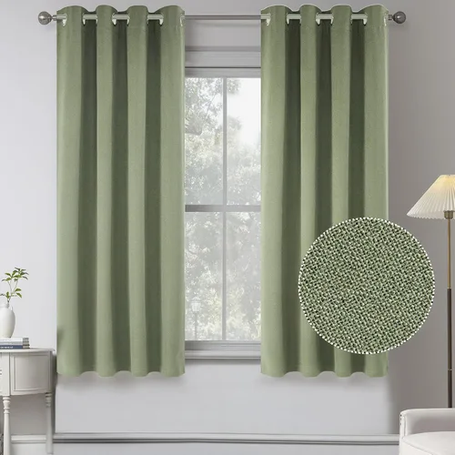 Miniatura 20 de KEQIAOSUOCAI Cortinas de lino 100% opacas de 100 pulgadas de largo, 2 paneles para dormitorio, estilo casa de campo moderna, completamente negro