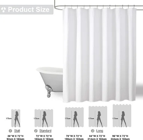 Miniatura 7 de OVZME Cortina de ducha Berry White, cortina de ducha de tela con textura en relieve para baño - Tela suave y lujo de spa hotelero, repelente al
