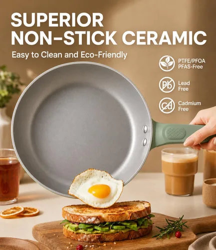 Miniatura 6 de USELUCK Sartén antiadherente de cerámica de 9.5 pulgadas, sartén para tortilla sin PFOA, utensilios de cocina de aluminio compatibles con inducción