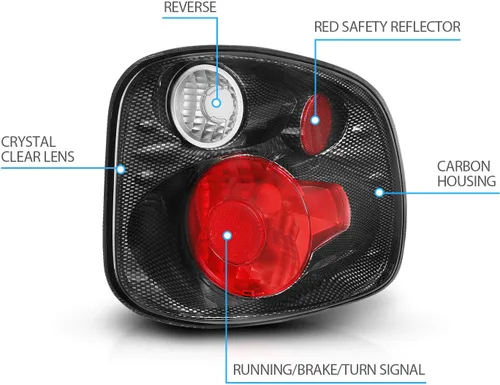 Miniatura 4 de AmeriLite para 2001-2003 Ford F-150 Flareside - Juego de luces traseras de repuesto de fibra de carbono Euro, lámpara de freno, par - lado