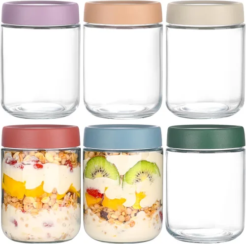 Artcochan Recipientes para Avena Nocturna con Tapas Frascos de Vidrio de 16 oz Paquete de 6 Frascos de Vidrio Mason con Tapas Herméticas, Perfectos