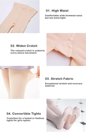 Miniatura 4 de MdnMd Mallas de ballet para niñas y mujeres, ultra suaves, convertibles, para danza, mallas de transición para niños pequeños y adultos