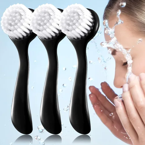 Cepillo de limpieza facial con mango acrílico, cepillo exfoliante de cerdas suaves, limpiador exfoliante facial para el cuidado de la cara, Negro