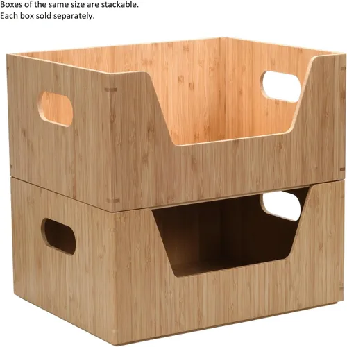 Miniatura 6 de MobileVision Caja de almacenamiento de bambú con organizador apilable frontal abierto para usar en armarios, dormitorios, cocinas, hogar y oficina