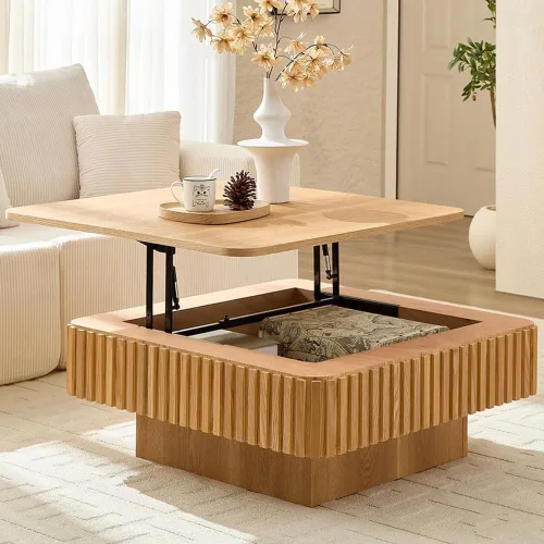 Miniatura 17 de Mesa de Centro Cuadrada de 35.43'' para Sala de Estar Mesa de Centro Acanalada Mesa Central Moderna con Pedestal para Apartamento Negro