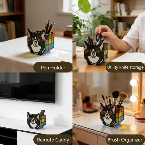 Miniatura 3 de Macetas Tiffany Lindas con Gatos de Vidrio Manchado, Para Plantas de Interior y Exterior, Maceta de Plantas con Gato Negro, Portavelas Contenedor