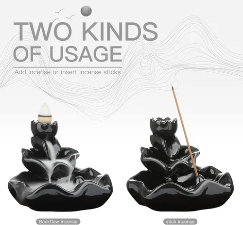 Miniatura 3 de DK177 Soporte de incienso en cascada, quemador de incienso de cerámica, reflujo de cerámica, fuente de incienso zen, máquina difusora, soporte