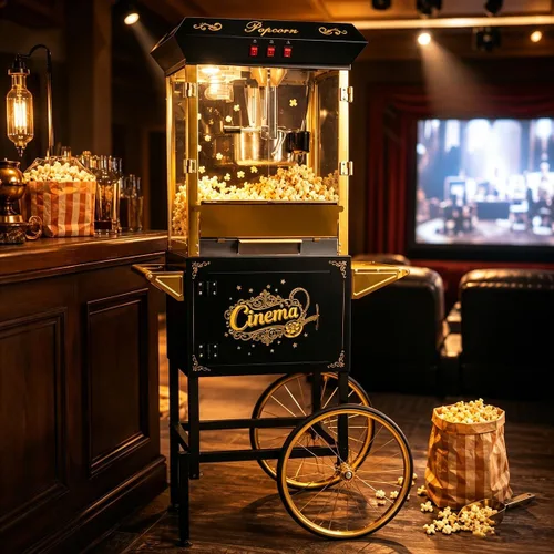 Miniatura 14 de Máquina comercial de palomitas de maíz con carrito y ruedas, máquina para hacer palomitas de maíz con hervidor de acero inoxidable de 24 onzas, Rojo
