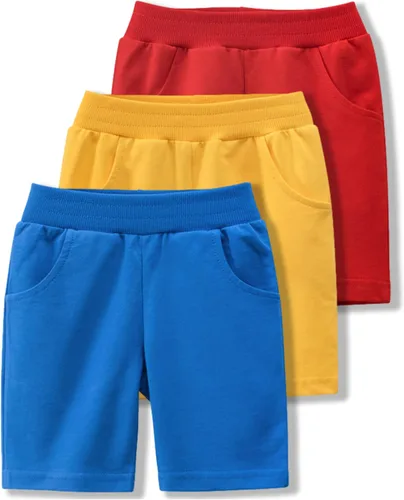 GFQLONG Paquete de 3 pantalones cortos deportivos de algodón para niños pequeños, pantalones cortos de verano para niños pequeños