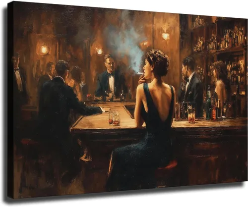 Miniatura 10 de CIDLNMY Póster de lienzo de la época de la Prohibición Speakeasy, póster vintage de la vida nocturna de los años 1920, arte de pared para salón