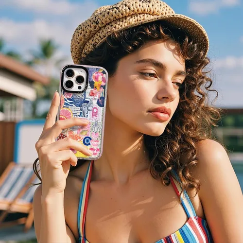 Miniatura 5 de Funda para iPhone 13, expresivo Y2K Citrus Coastal Sea Vintage Collage Diseño Azul Arte Moderno Patrón Estilo Estético, Protección contra Caídas