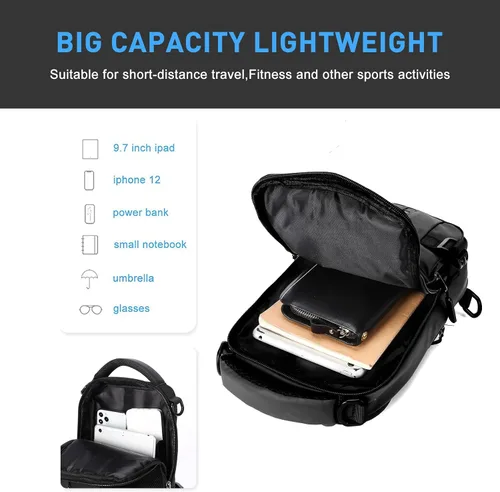 Miniatura 3 de Mochila cruzada pequeña negra para hombre y mujer, H-Negro, S, Moda