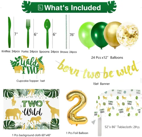 Miniatura 3 de Dos decoraciones de cumpleaños salvajes, artículos para fiestas temáticas de selva de safari incluyen pancarta, telón de fondo, platos, vasos