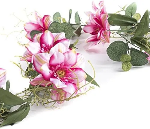 Factory Direct Craft Guirnalda floral de Clematis rosa - Flores de seda realistas Primavera y bodas