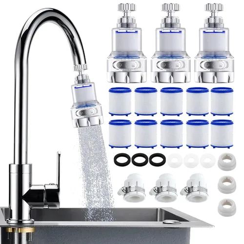 Paquete de 3 grifos de filtro de agua para fregadero, filtro giratorio de 360° para fregadero de baño y cocina, 3 modos de filtro de grifo de baño,