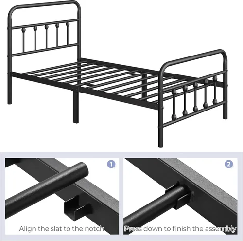 Miniatura 6 de Topeakmart Marco de Cama de Metal Estilo Victoriano Tamaño Twin XL con Cabecero/Base de Colchón/No Necesita Somier/Almacenamiento Bajo la Negro
