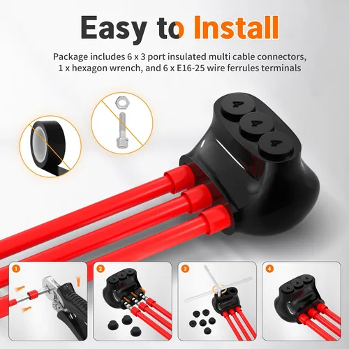 Miniatura 5 de Joinfworld Conector Multipuerto Aislado de 3 Puertos Conectores de Alambre de Aluminio a Cobre 4-14AWG Entrada de Un Solo Lado Conectores de Cable 3