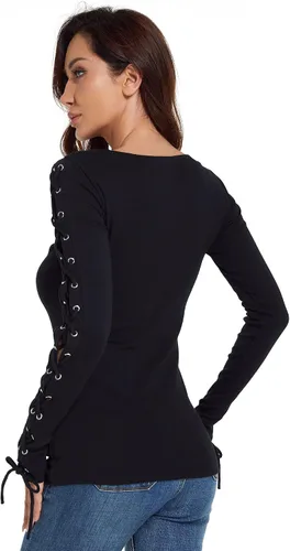 Miniatura 3 de AmélieBoutik Blusa de manga larga con ribete de encaje para mujer