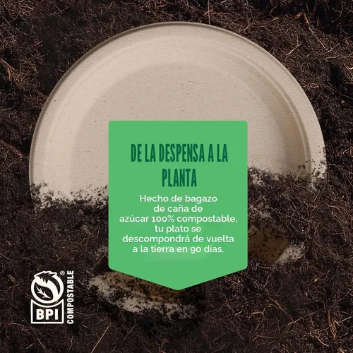 Miniatura 6 de Stack Man - Platos de papel 100% compostables (125 unidades) de 7 pulgadas, placa de bagazo desechable natural, ecológica, hecha de fibras de caña