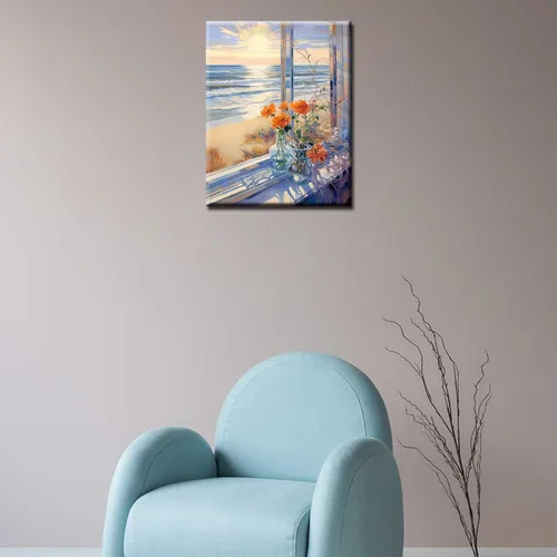 Miniatura 4 de Kit de pintura de flores de paisaje de ventana por números, lienzo de 16 x 20 pulgadas, pintura al óleo para niños, estudiantes, adultos Pbn ventana
