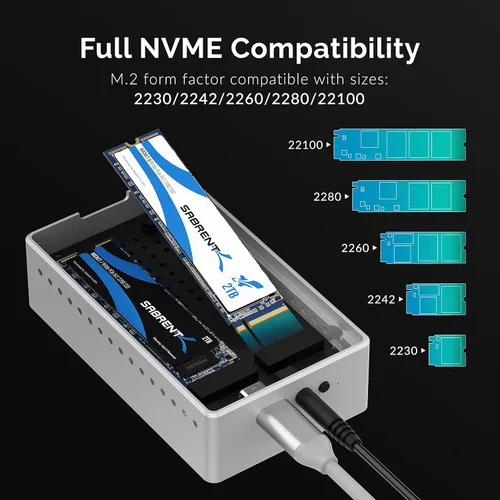 Miniatura 7 de SABRENT Estación de acoplamiento dual USB tipo C sin herramientas para SSD PCIe NVMe M.2 con función de clonación sin conexión (EC-SSD2)