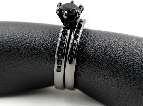 Miniatura 4 de Conjunto de canal solitario de circón negro anillo de compromiso de eternidad anillo de compromiso de 2 piezas para mujer conjuntos de anillos