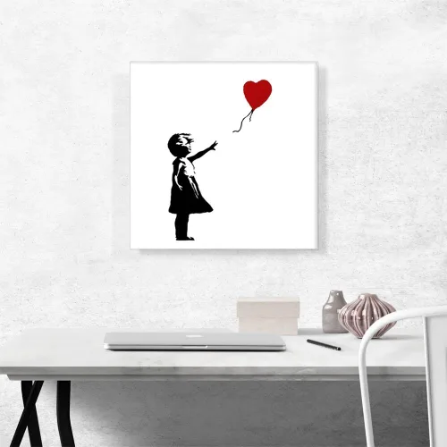 Miniatura 2 de ARTCANVAS Banksy - Lienzo decorativo con diseño de niña con globo (cuadrado de fondo blanco), pintura enmarcada estirada, póster para decoración