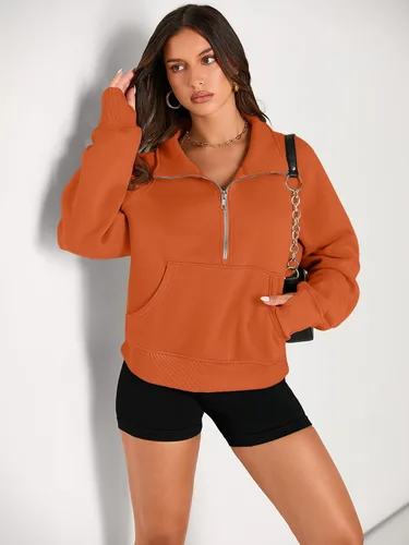 Miniatura 2 de AUTOMET Womens Sweatshirts Half Zip Cropped Pullover Fleece Quarter Zipper Hoodies Fall outfits Clothes Thumb Hole
