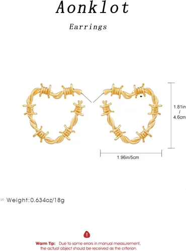 Miniatura 2 de Aretes góticos de alambre de púas con forma de corazón, aretes colgantes góticos negros, aretes punk, hip hop, joyería gótica para mujeres y hombres