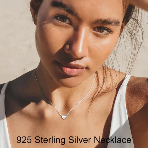 Miniatura 2 de ChicSilver Collares de plata de ley 925 con inicial de corazón para mujeres y niñas, delicado collar con dije de corazón personalizado con letra