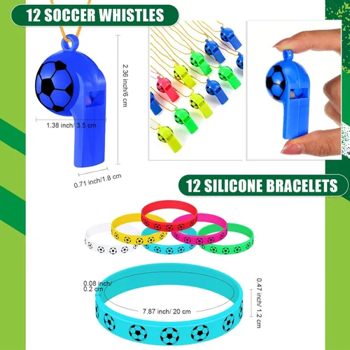 Miniatura 3 de Hiboom 110 recuerdos de fiesta de fútbol incluyen 12 bolsas de regalo, 12 silbatos, 12 borradores de bolas 3D, 12 llaveros, 12 pulseras de silicona