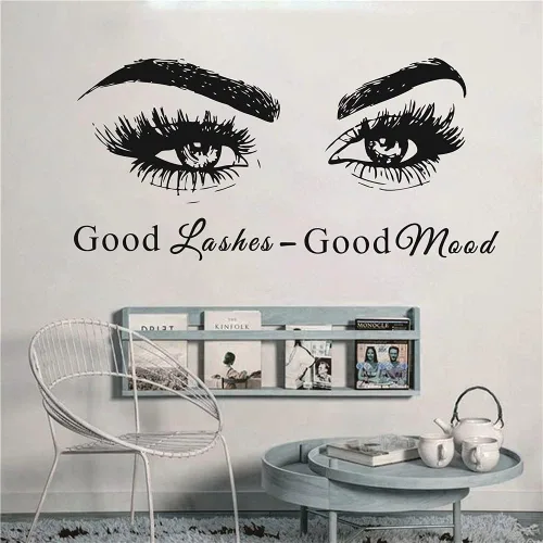Adhesivo para pared de ojos para decoración de interiores del hogar, pestañas de salón de belleza, pestañas para pared, calcomanía de cejas con
