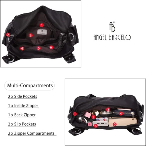 Miniatura 60 de Angel Barcelo - Bolsa de hombro amplia para mujer, diseño Hobo, cuero lavado