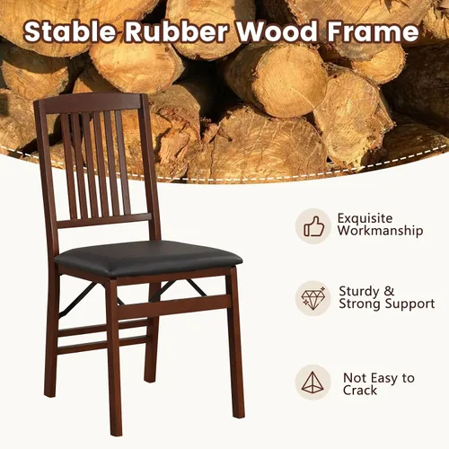 Miniatura 5 de POWERSTONE Juego de 2 sillas de comedor plegables que ahorran espacio, sillas de cocina plegables con asiento acolchado, respaldo de rejillas, marco